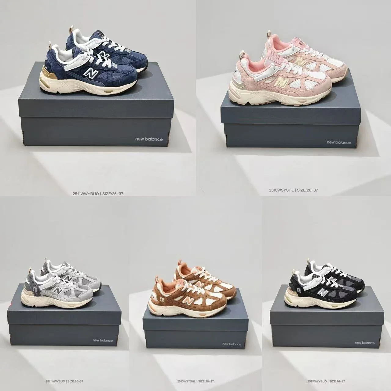 N1ew Balance Kids' Sneakers in Blue, Pink, Grey, Brown, and Black