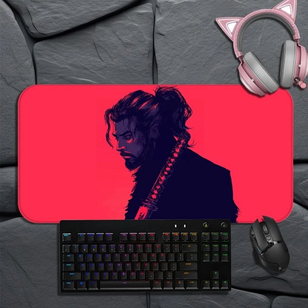 Design Custom Samurai Illustration Red Gaming Mousepad with RGB Keyboard and Pink Cat-Ear... product listing in Litbuy spreadsheet finds