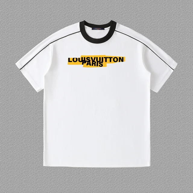 Louis Vuitton T-Shirts Contrast Ringer Collar and Shoulder Piping Graphic T-Shirt product detail image 2
