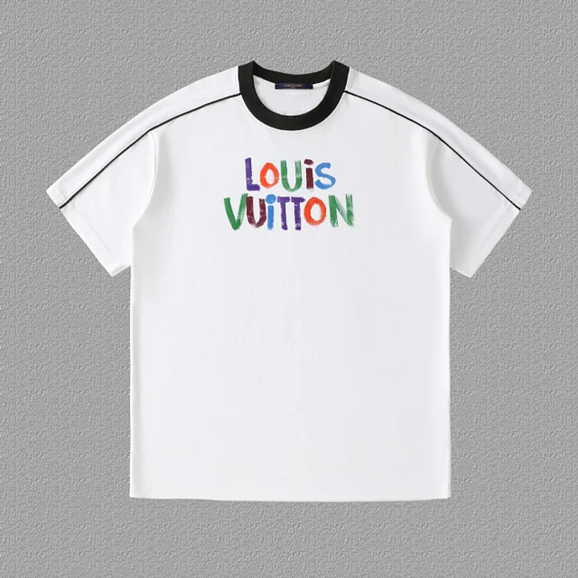 Louis Vuitton T-Shirts Contrast Ringer Collar and Shoulder Piping Graphic T-Shirt product detail image 5