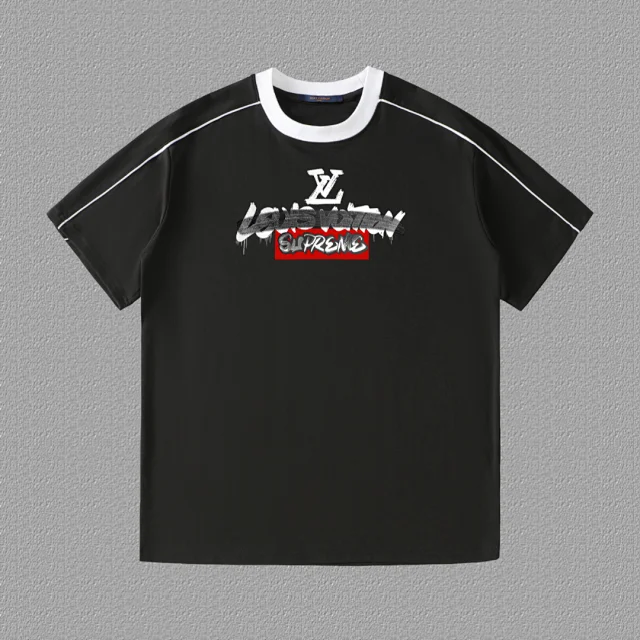 Louis Vuitton T-Shirts Contrast Ringer Collar and Shoulder Piping Graphic T-Shirt product detail image 3