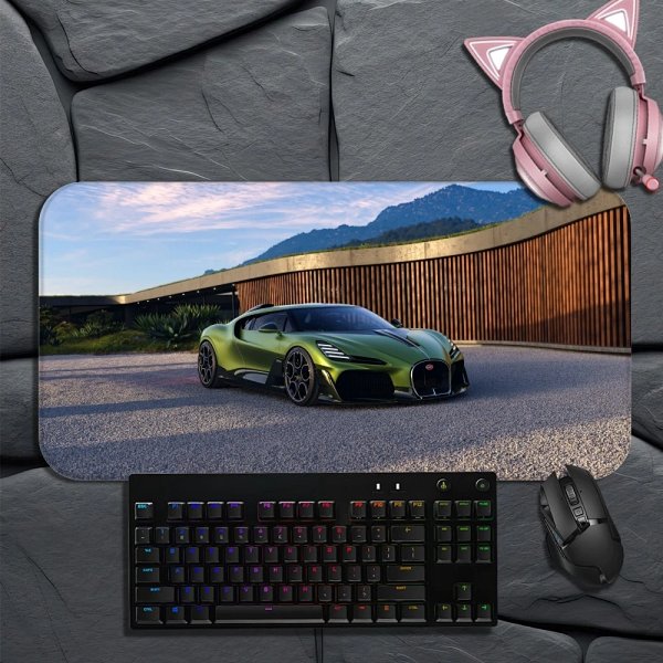Design Bugatti Bolide Green Hypercar Mousepad with Pink Cat-Ear Headphones, RGB Keyboard a... product listing in Litbuy spreadsheet finds