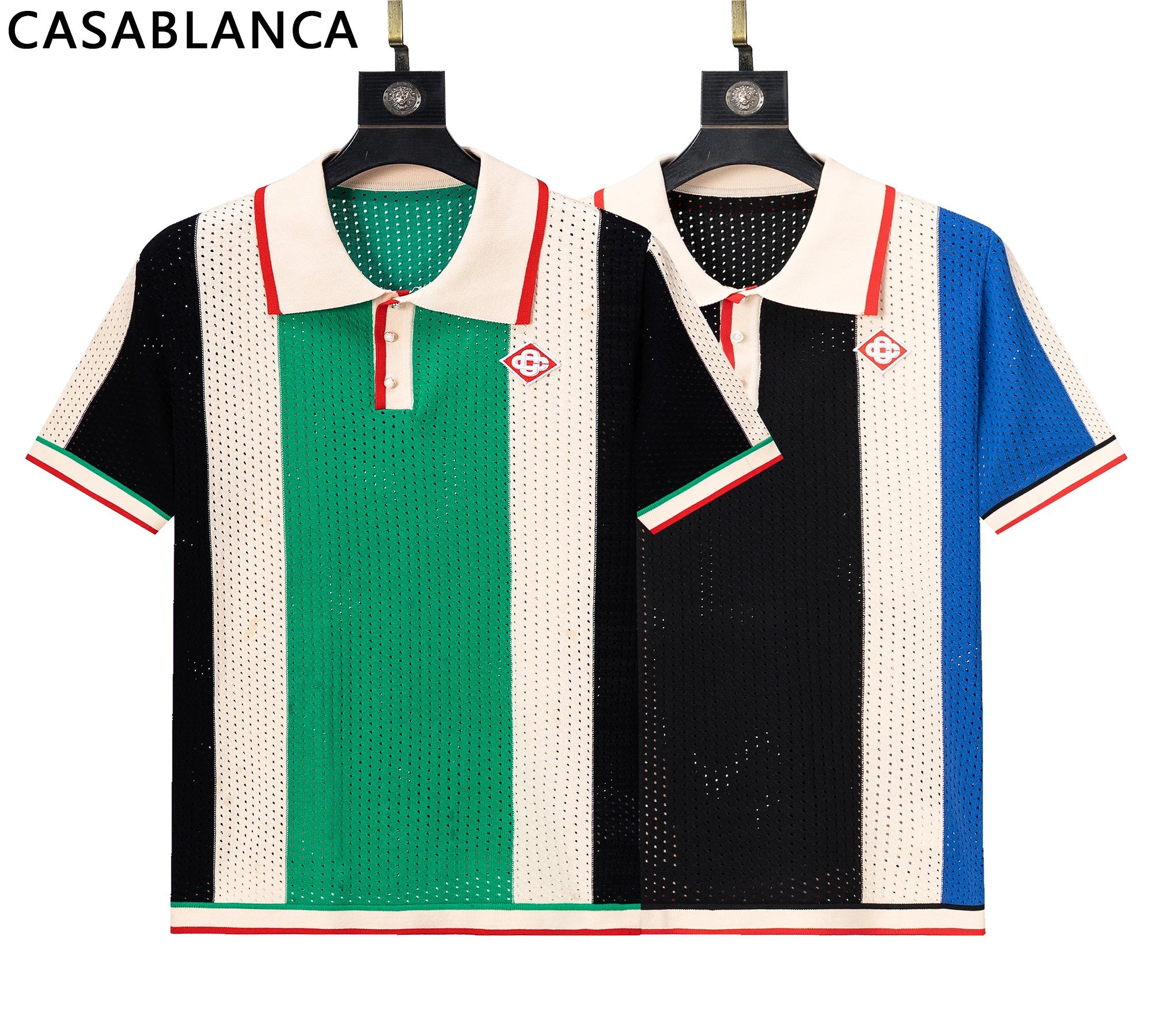 Casablanca Patterned Knit Polo Green and White Polo Shirt - 6