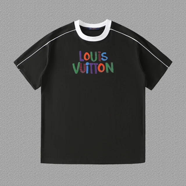 Louis Vuitton T-Shirts Contrast Ringer Collar and Shoulder Piping Graphic T-Shirt product detail image 6