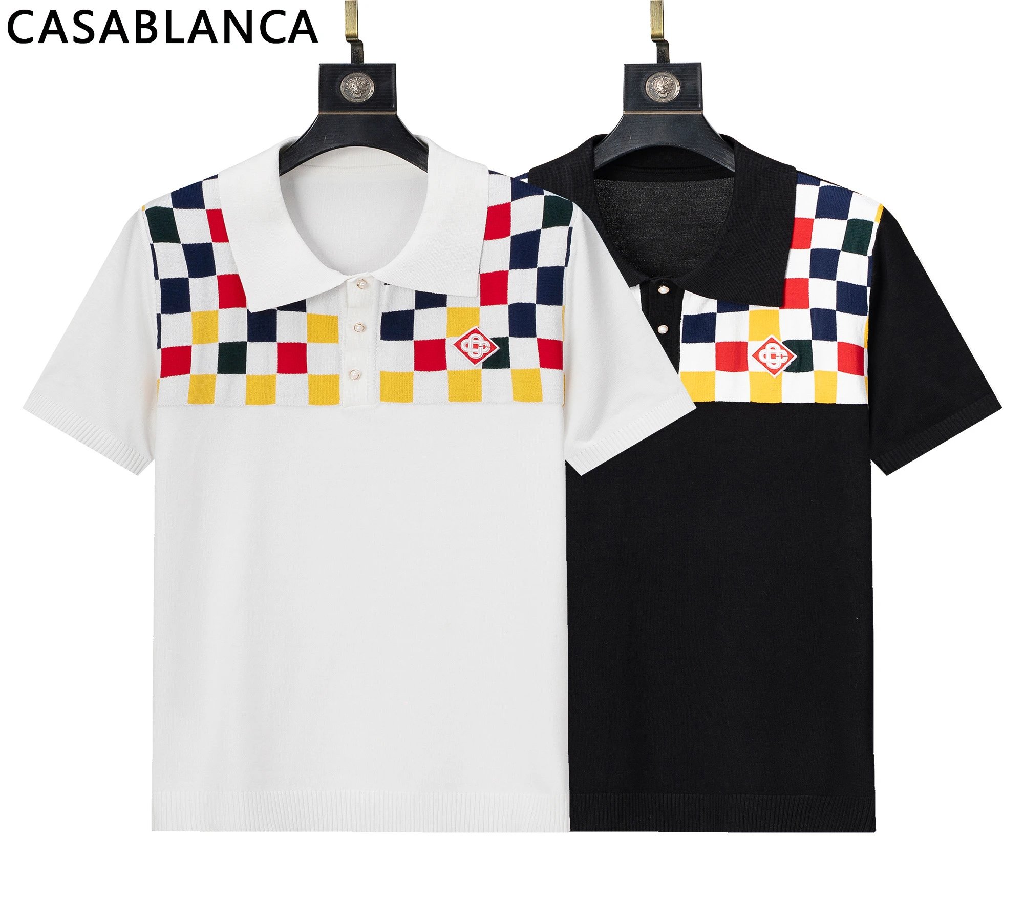 Casablanca Patterned Knit Polo Green and White Polo Shirt - 8