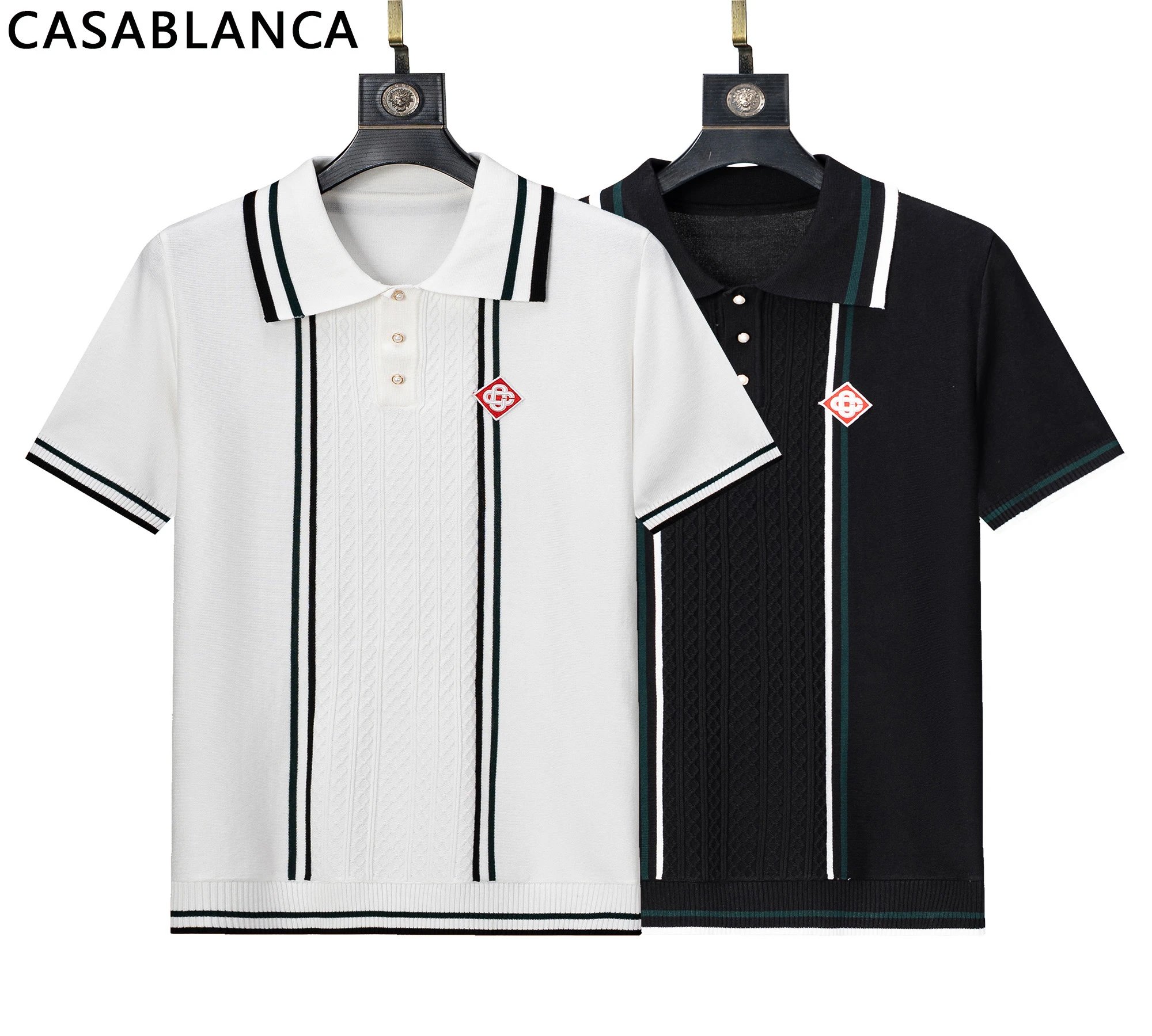 Casablanca Patterned Knit Polo Green and White Polo Shirt - 5