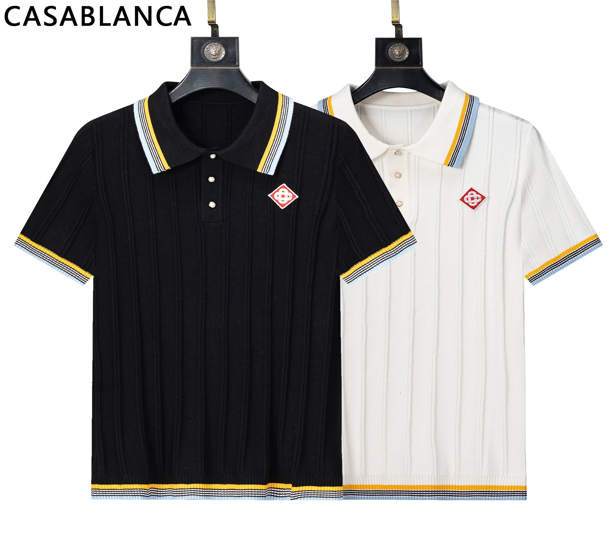 Casablanca Patterned Knit Polo Green and White Polo Shirt - 4