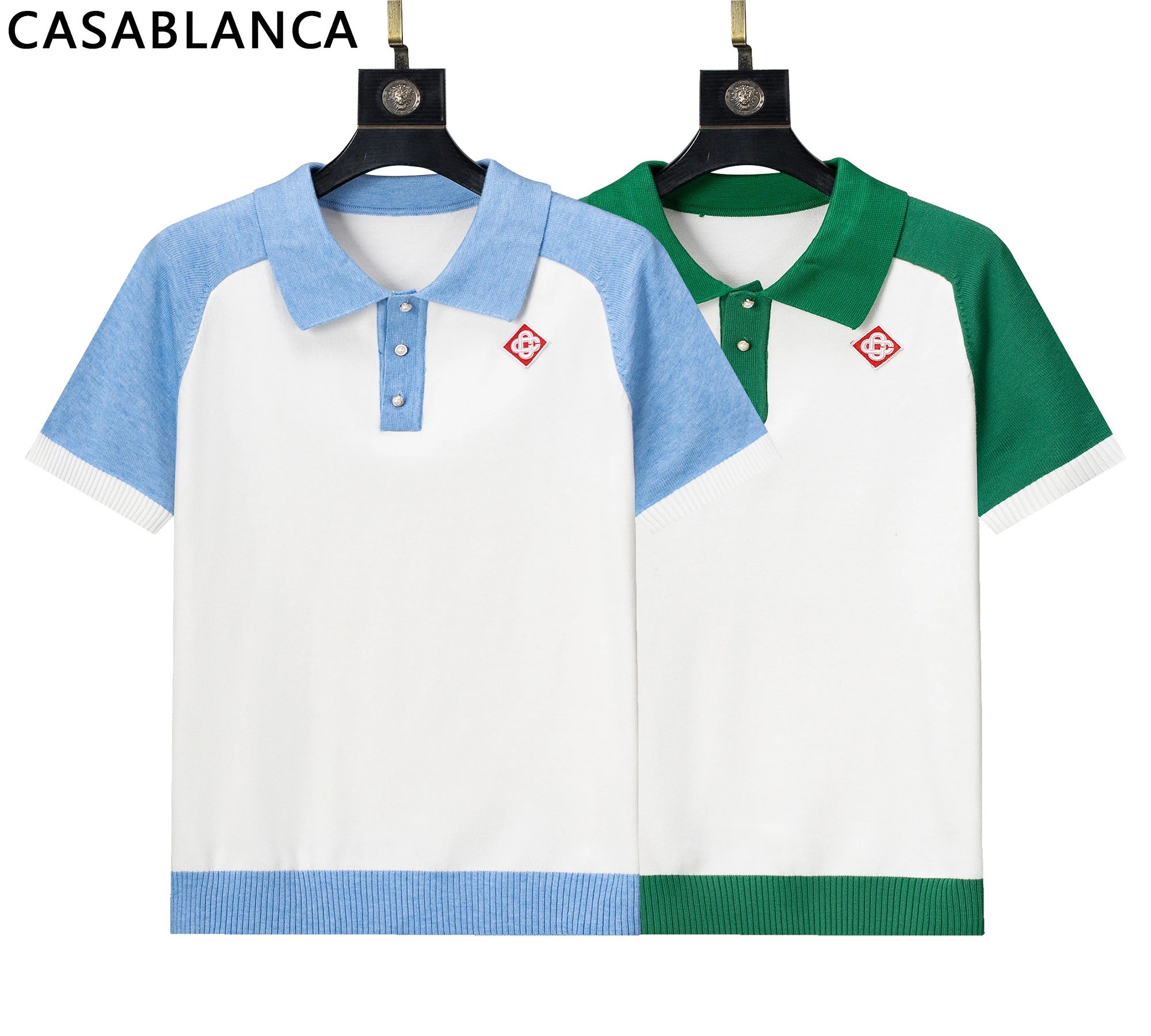 Casablanca Patterned Knit Polo Green and White Polo Shirt - 3