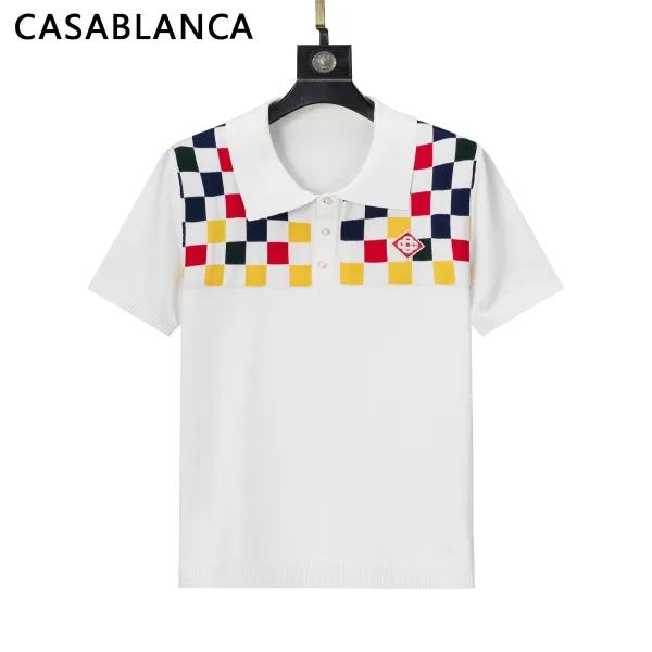 Casablanca Checkerboard Knit Polo White Tops.polo - 1