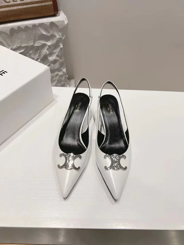Celine High Heels Pointed-Toe Pumps with Metal Triomphe Logo product detail image 6