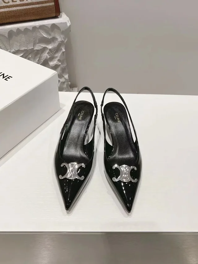 Celine High Heels Pointed-Toe Pumps with Metal Triomphe Logo product detail image 11
