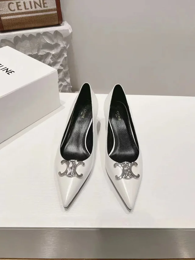 Celine High Heels Pointed-Toe Pumps with Metal Triomphe Logo product detail image 2