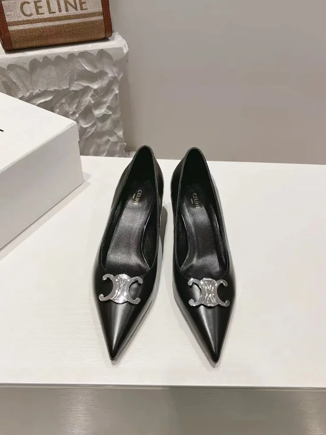 Celine High Heels Pointed-Toe Pumps with Metal Triomphe Logo product detail image 1
