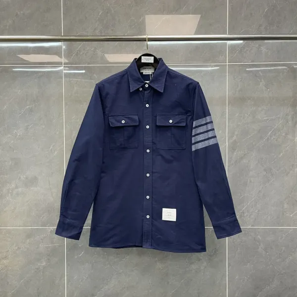 Thom Browne Four-Bar Stripe Shirt Navy Tops Shirt - 1