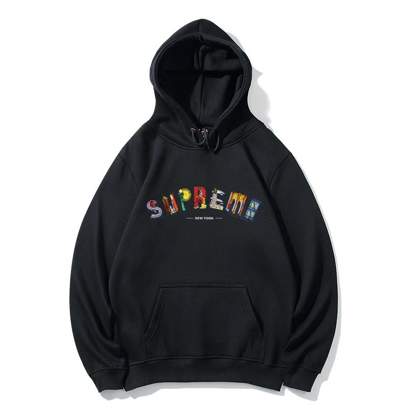 Supreme Multicolor Patchwork Logo Black Hoodie