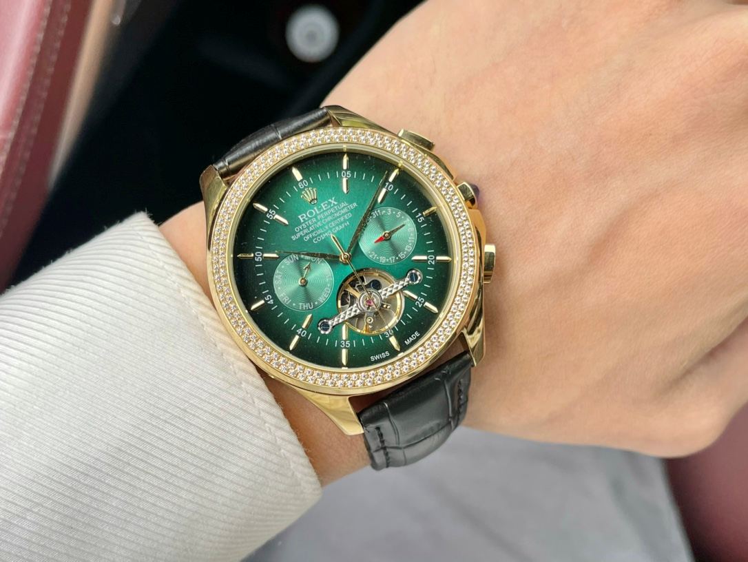 Rolex Oyster Perpetual Cosmograph Daytona Green Dial Gold Case with Diamond Bezel Mechanical Watch Watches - 1