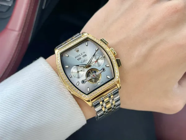 Rolex Cellini Dual Time Silver Dial Gold and Steel Tourbillon Watch Watches - 1