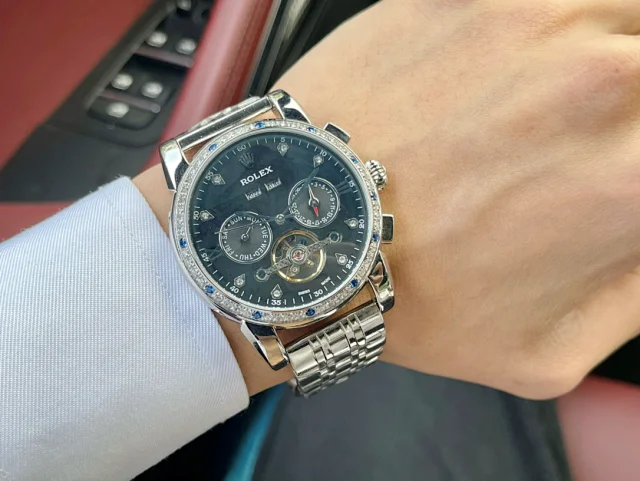 Rolex Watches Open-heart calendar watch with crystal-set bezel and metal link bracelet product detail image 5