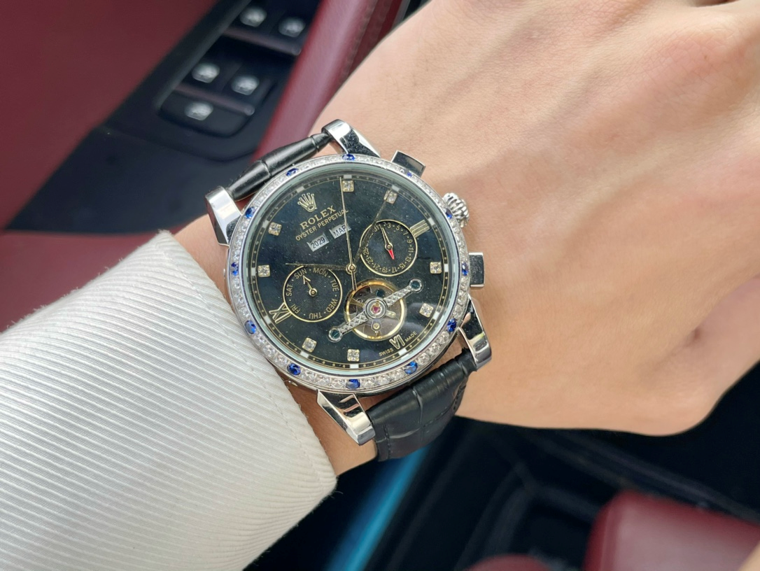 Rolex Watches Open-heart calendar watch with crystal-set bezel and metal link bracelet — C-7