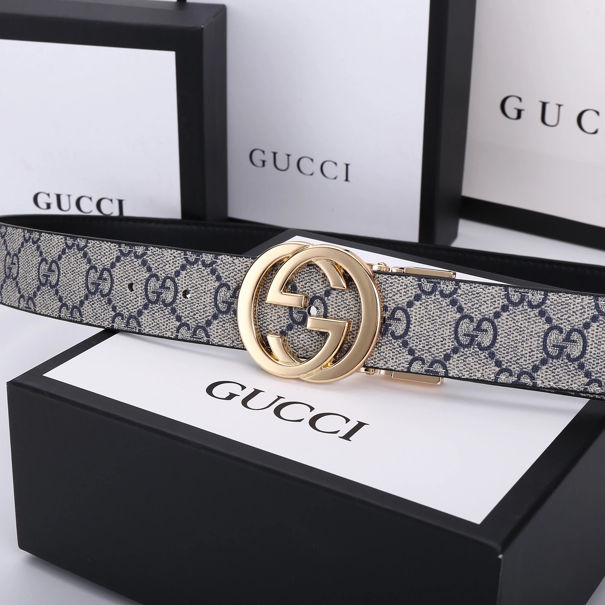 Gucci GG Marmont Canvas Belt Gray / Blue - 4