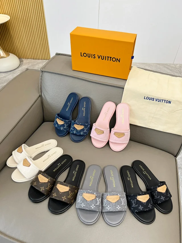 Louis Vuitton Slippers Wide-Strap Monogram Slide with Leather Plaque product detail image 1