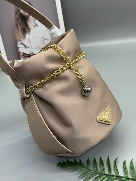 Prada Small Fortune Bucket Bag Beige Nylon Handbag - 6