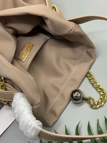 Prada Small Fortune Bucket Bag Beige Nylon Handbag - 5
