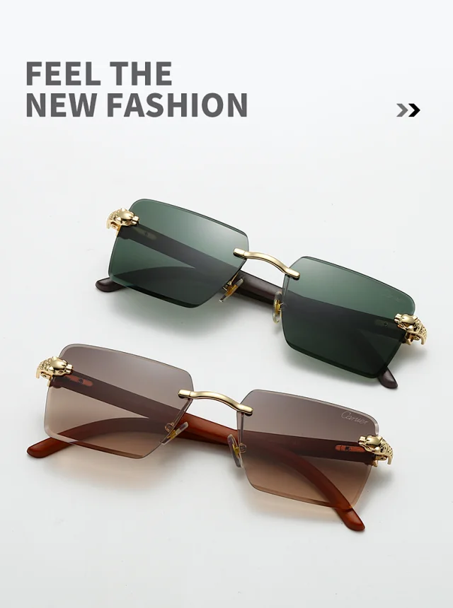 Cartier Eyewear Rimless rectangular sunglasses with panther-head temple accents product detail image 1