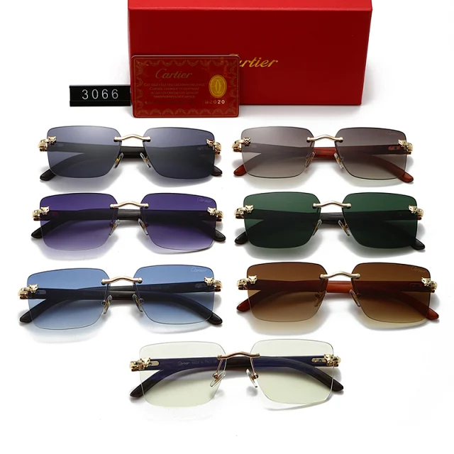 Cartier Eyewear Rimless rectangular sunglasses with panther-head temple accents product detail image 2