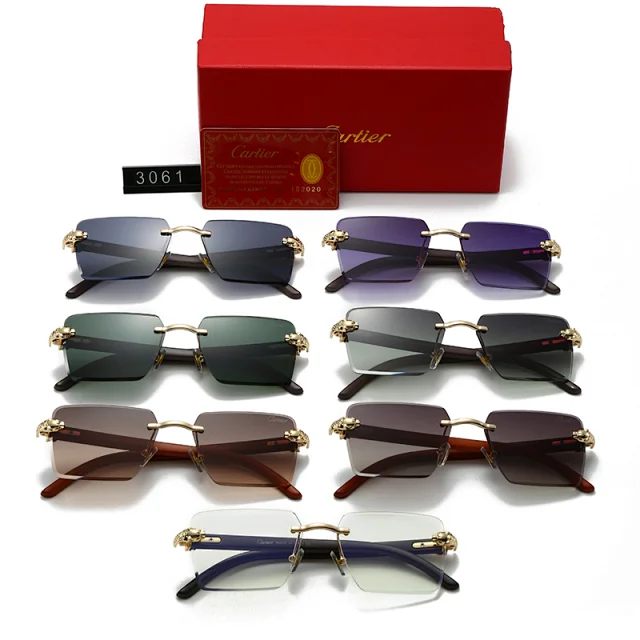 Cartier Eyewear Rimless rectangular sunglasses with panther-head temple accents product detail image 3