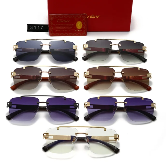 Cartier Eyewear Rimless rectangular sunglasses with panther-head temple accents product detail image 4