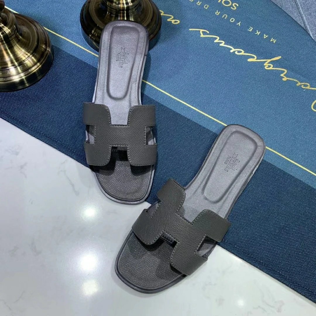 Hermès Oran Slide Silver Metallic Sandals Slippers - 7