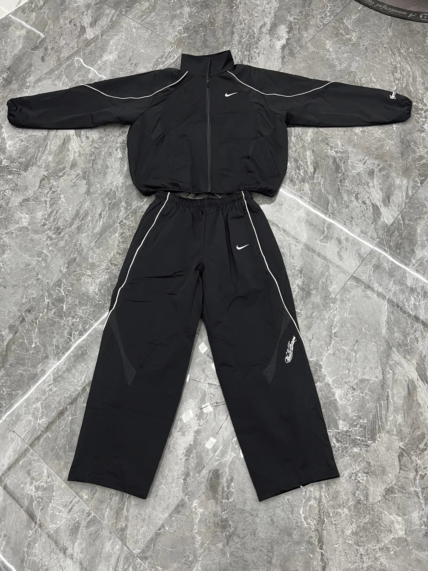 拉链拼接复古立领校服运动休闲情侣夹克套装