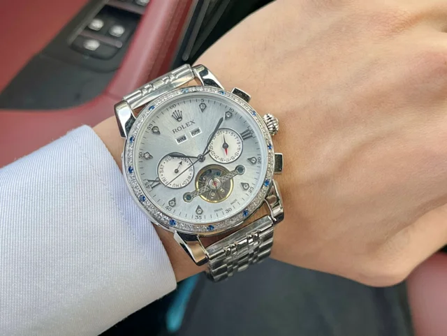 Rolex Watches Open-heart calendar watch with crystal-set bezel and metal link bracelet product detail image 2