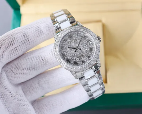 Rolex Datejust Diamond-Encrusted White Ceramic and Steel Watch Watches - 1