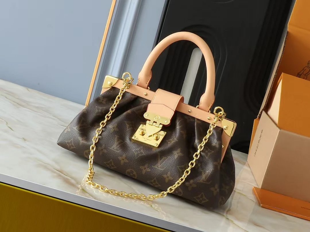 Louis Vuitton Madeleine BB Handbag Classic Brown Monogram Canvas with Vachetta Leather and Gold Chain