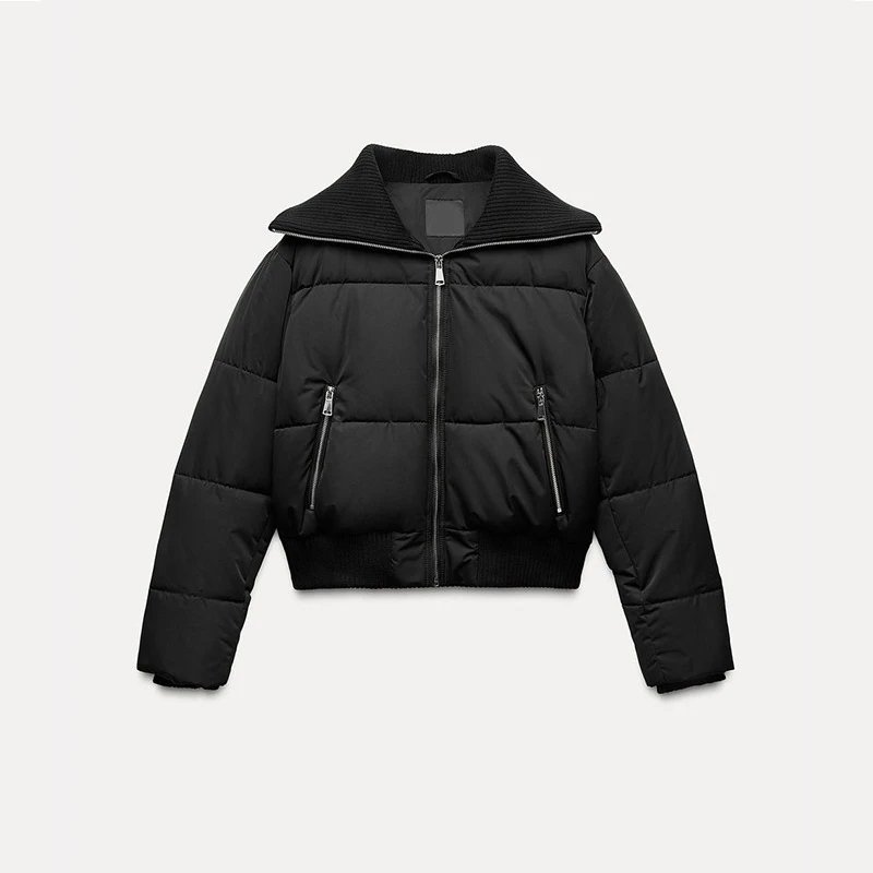 秋冬新品女装罗纹饰层翻领厚保暖棉服长袖夹克短外套 - 131987