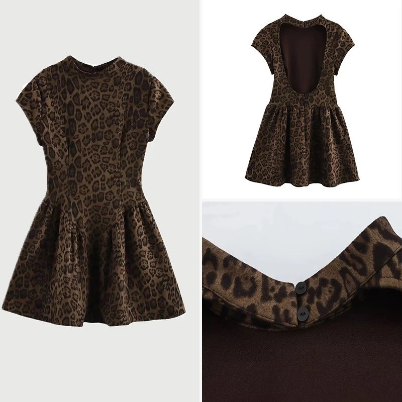 春季新款女装时尚休闲性感豹纹复古露背连衣裙 - 131968