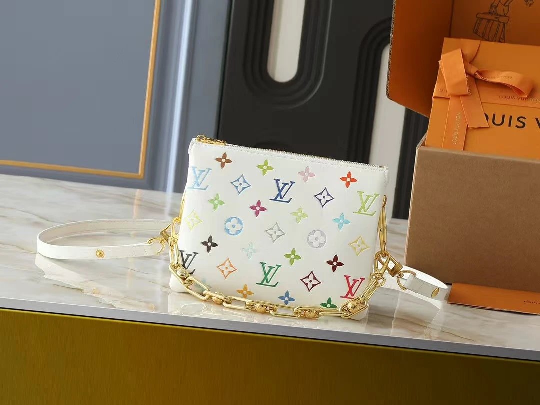 Louis Vuitton Coussin PM Crossbody Bag White Monogram Embossed Leather with Multicolor Monogram Print