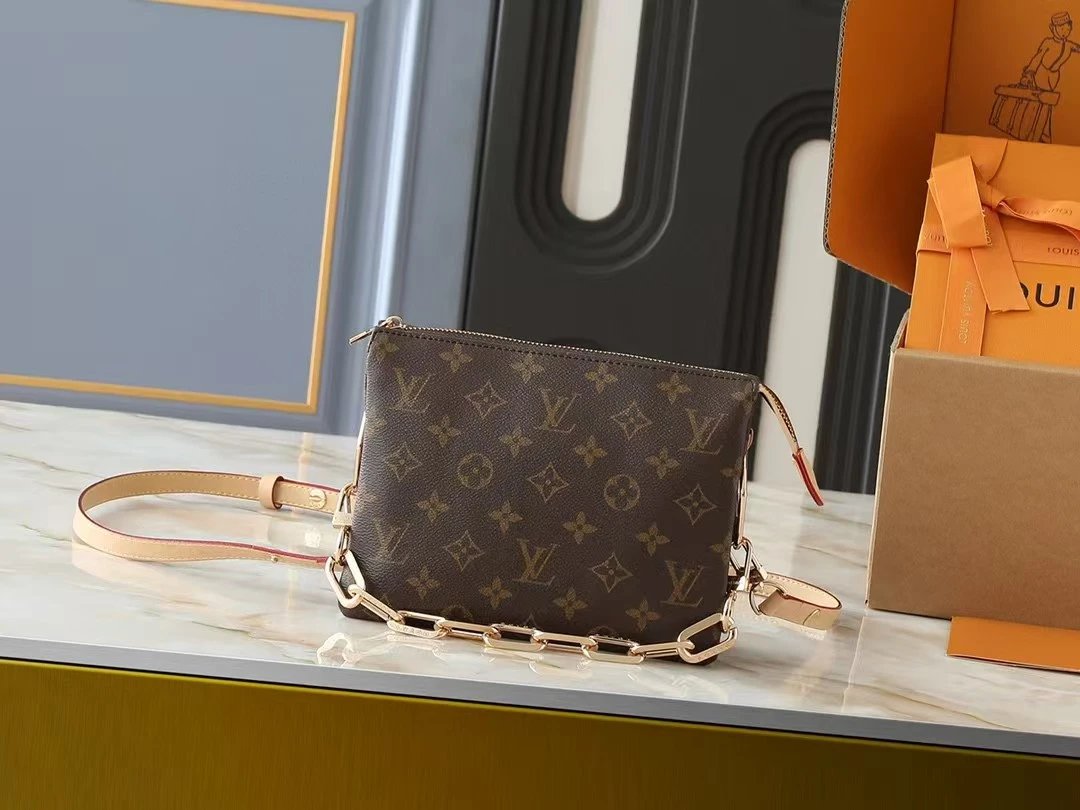 Louis Vuitton Coussin PM Crossbody Bag Brown Classic Monogram Canvas with Gold Chain