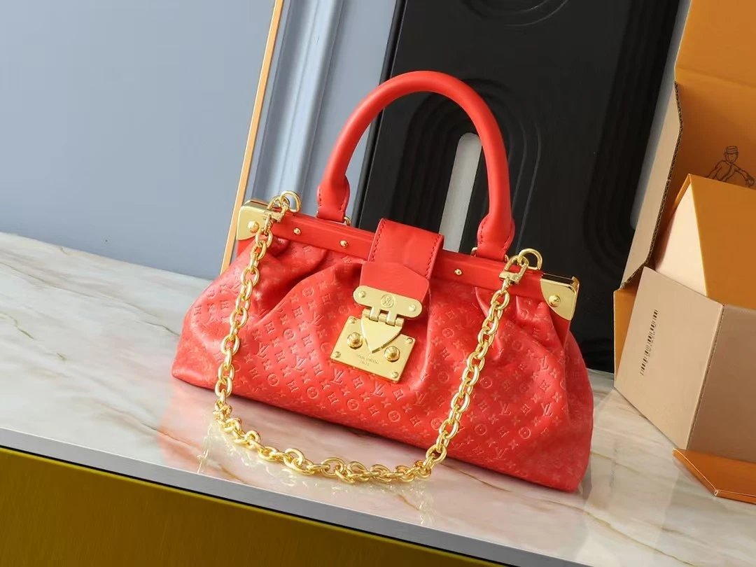 Louis Vuitton Madeleine BB Handbag Red Monogram Embossed Leather with Gold Chain