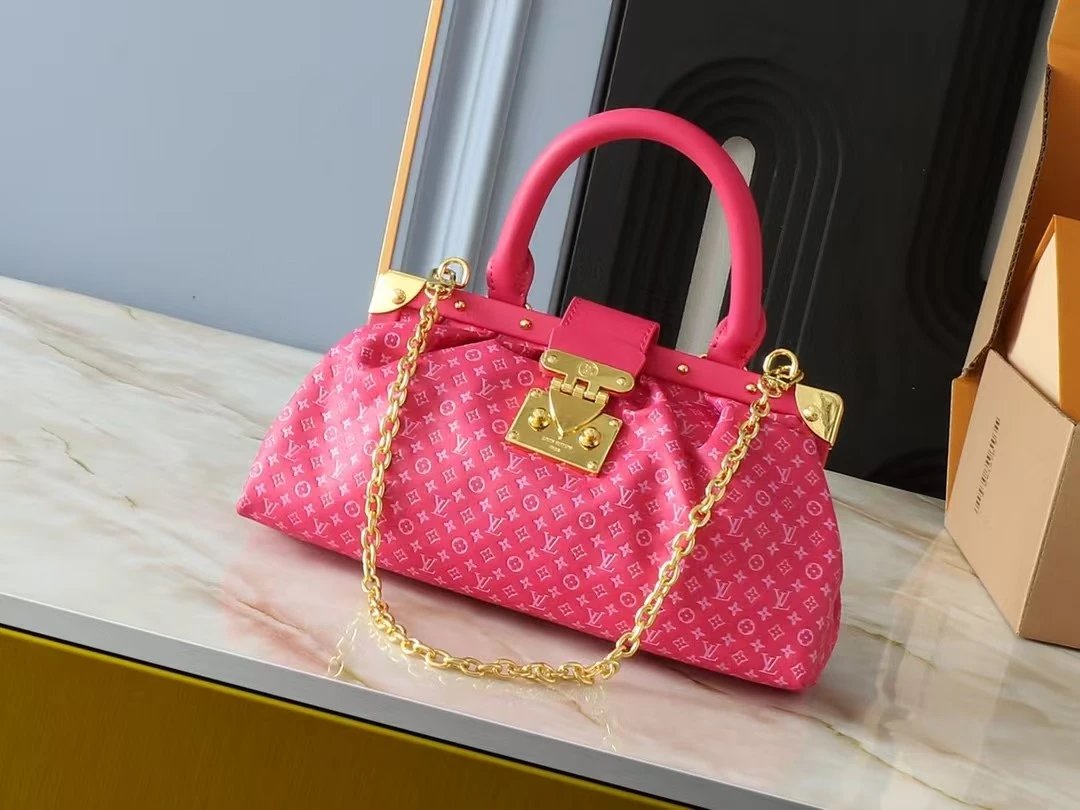 Louis Vuitton Madeleine BB Handbag Hot Pink Monogram Embossed Leather with Gold Chain