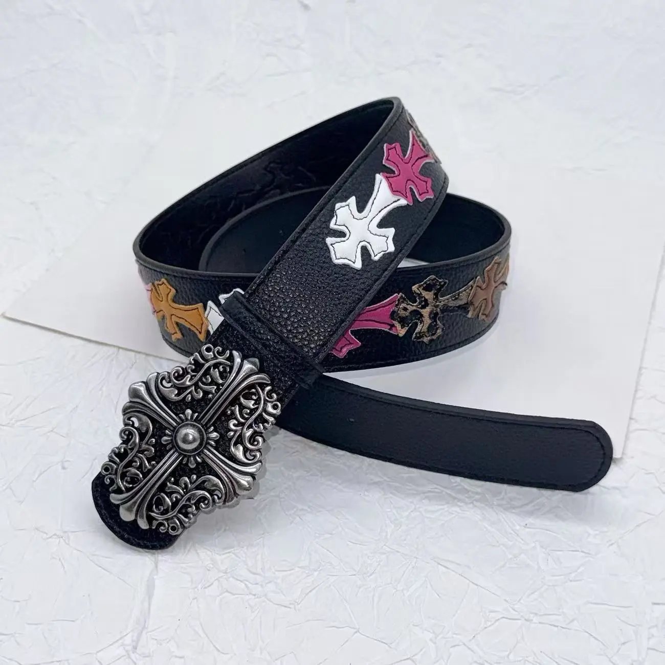 Engraved Cross Colorful Belt