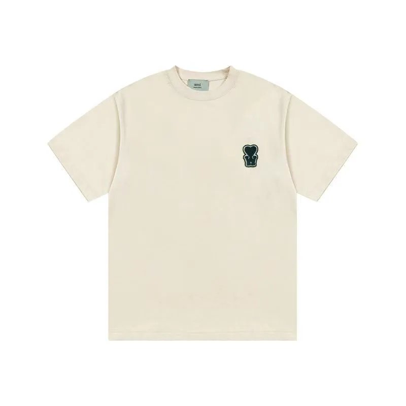 AMI Paris Ami de Coeur T-shirt Knitted Patch White Cream Matcha