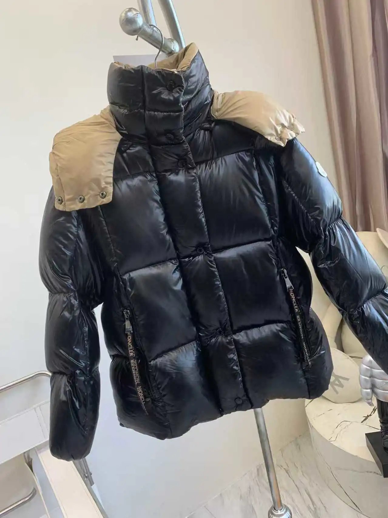 Daunen jacke neue Kontrast farbe Kapuze Damen version
