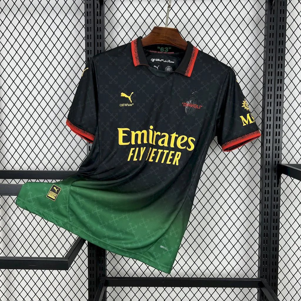 AC Milan x Puma x Off-White 2023-24 Special Edition Jersey Black/Red/Gold Kit