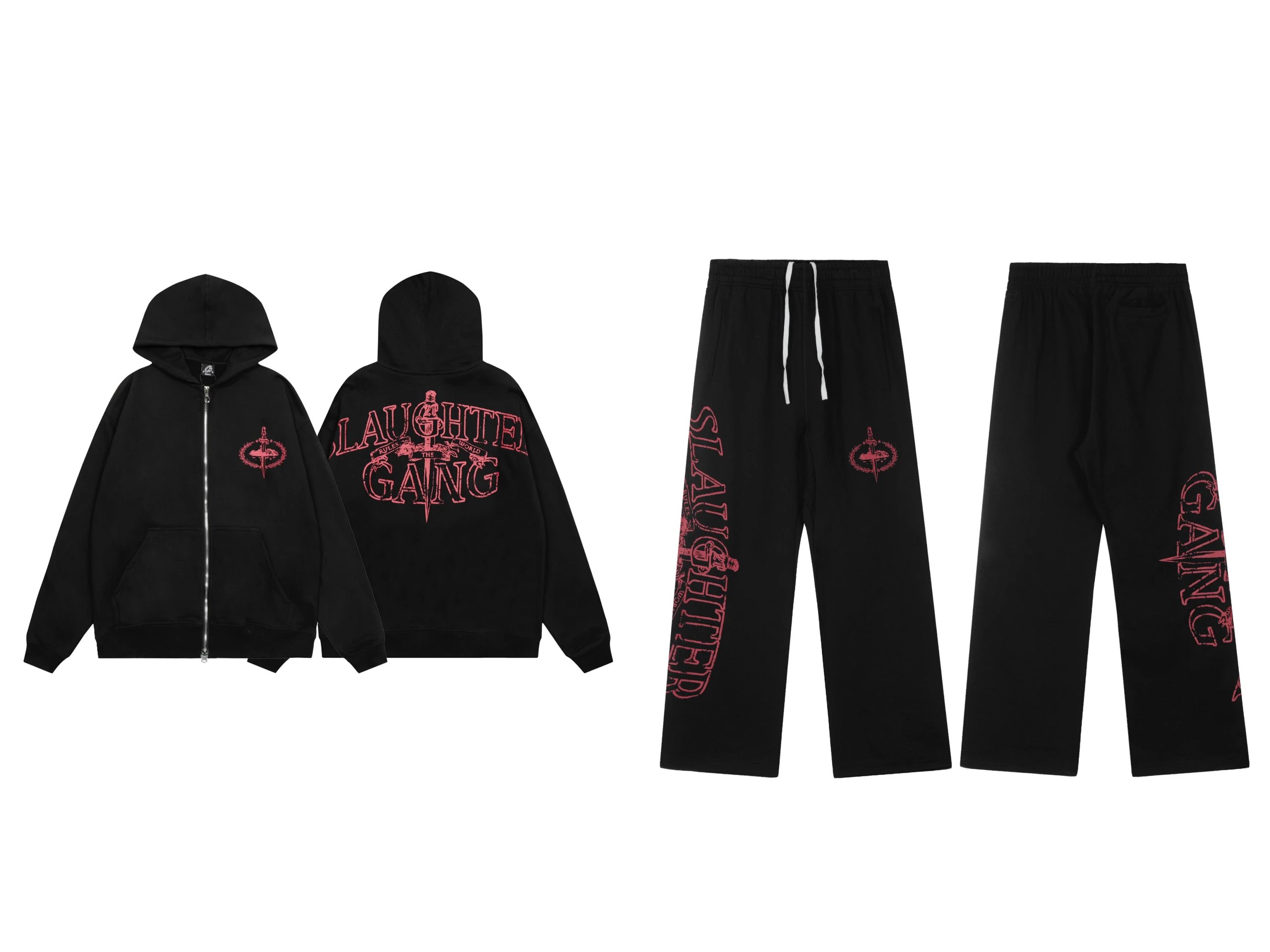 Corteiz Matching Sets Graphic Print Zip-Up Hoodie and Sweatpants Set image 3