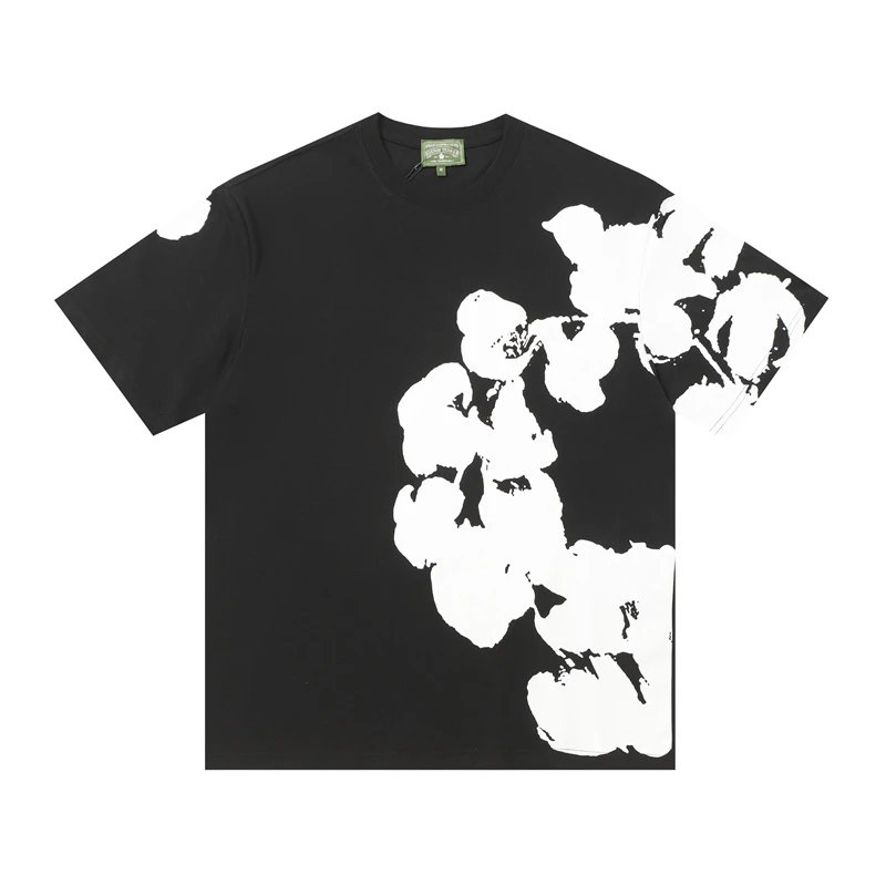 Denim Tears Oversized Cotton Flower Print Tee Black White