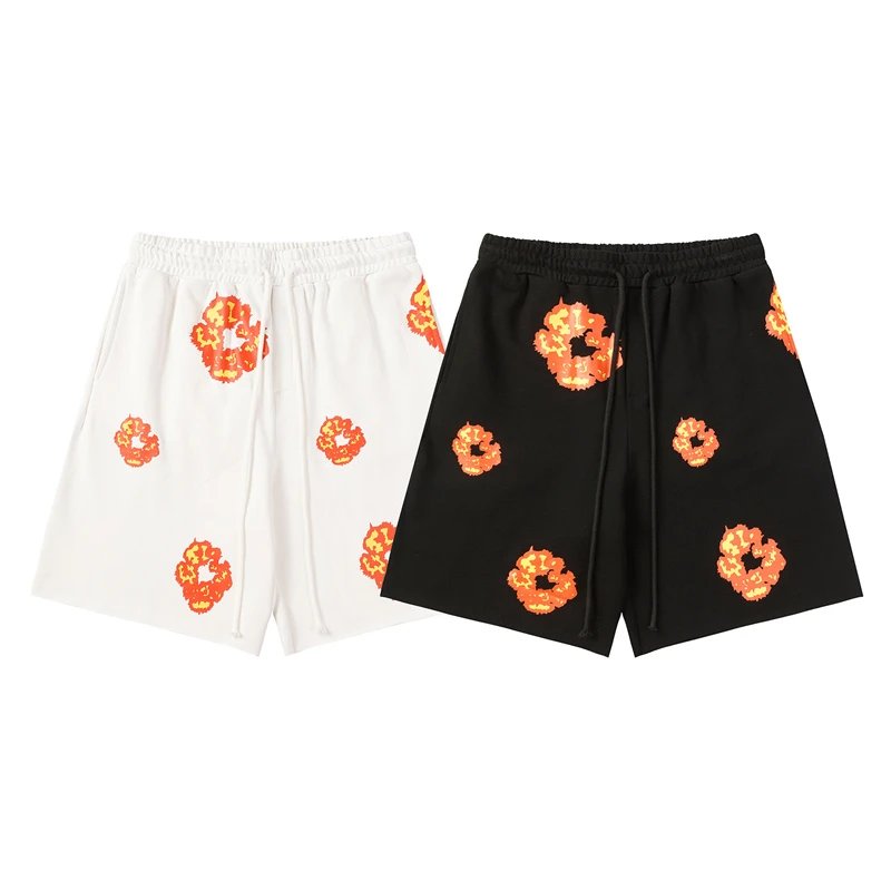 Design Abstract Floral Print Purple Sweat Shorts - 6