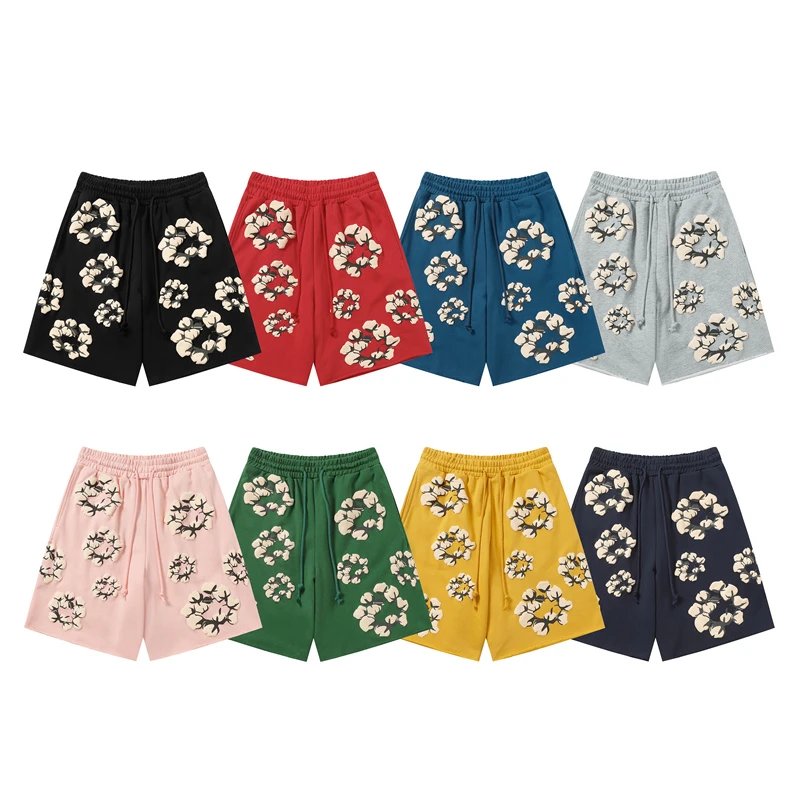 Design Abstract Floral Print Purple Sweat Shorts - 5